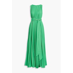 Belted plisse-crepe gown