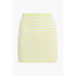 Striped crochet-knit cotton mini skirt