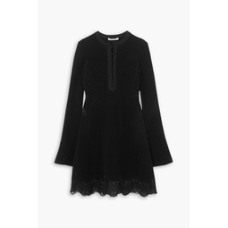 Lace-trimmed ribbed wool dress