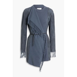 Suede-paneled merino wool, cashmere and silk-blend cardigan