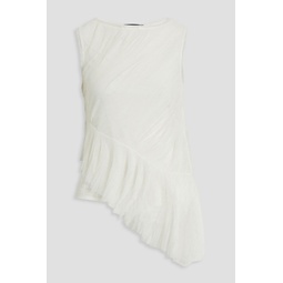 Asymmetric pleated tulle and linen-blend top