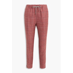 Checked hemp and merino wool-blend tweed tapered pants