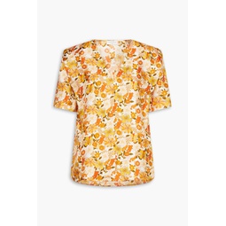 Floral-print silk-twill blouse