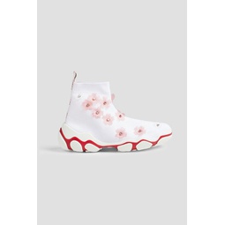 Glam Run floral-appliqued stretch-knit high-top sneakers