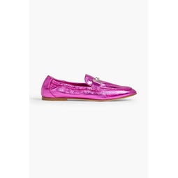 Double T metallic textured-leather loafers