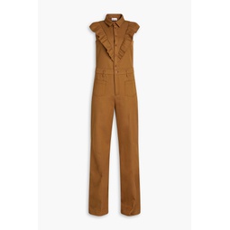 Ruffled cotton and wool-blend twill flared jumpsuit