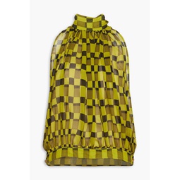 Checked silk-georgette top