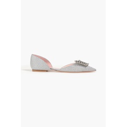 Buckle-embellished glittered woven point-toe flats