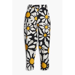 Cropped floral-print cotton-poplin tapered pants