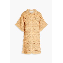 Fringed crocheted mini shirt dress