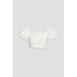 Cropped ruffled broderie anglaise cotton top