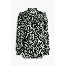 Gian Carlo shirred leopard-print georgette blouse