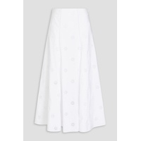 Lattice-trimmed broderie anglaise cotton midi skirt