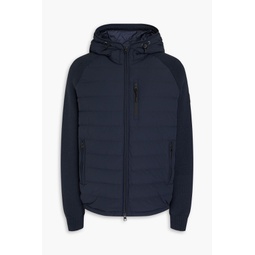Wool-paneled quilted shell hooded down jacket