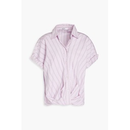 Twist-front striped cotton-jacquard shirt