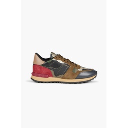 Rockstud printer leather, suede and canvas sneakers