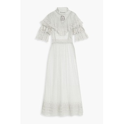 Ruffled embroidered Swiss-dot tulle maxi dress