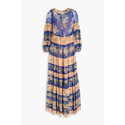 Gathered floral-print cotton and silk-blend voile maxi dress