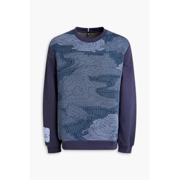 Appliqued fleece-paneled jacquard-knit sweatshirt