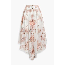 Asymmetric printed silk-georgette midi skirt