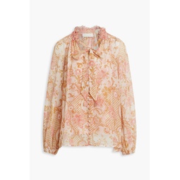 Printed cotton and silk-blend voile blouse