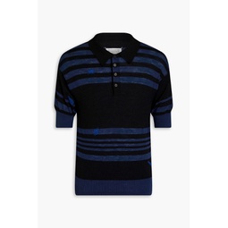Embroidered striped knitted polo shirt