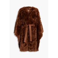 Leather-trimmed shearling cape