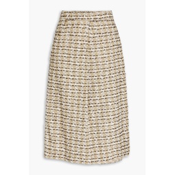 Pleated fil coupe silk-tweed wrap skirt
