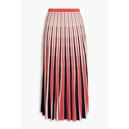 Striped ribbed-knit midi skirt