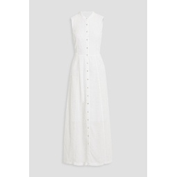 Broderie anglaise-paneled linen maxi dress