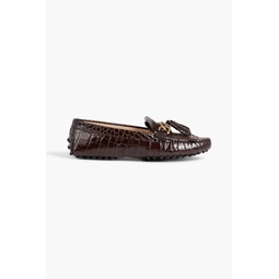 Gommino chain-embellished tasseled croc-effect leather loafers