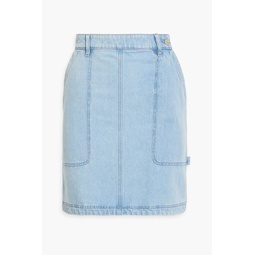 Appliqued faded denim mini skirt
