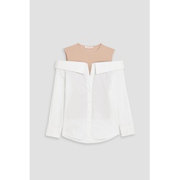 Cold-shoulder cotton-poplin and jersey top
