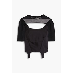 Cutout shell, satin-twill and stretch-mesh top