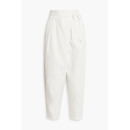 Wilmont cropped pleated cotton and linen-blend tapered pants
