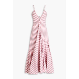 Gathered striped cotton-poplin maxi dress