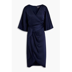 Wrap-effect ruched stretch-satin dress
