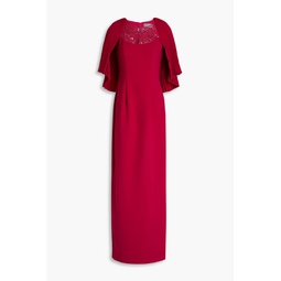 Cape-effect embellished crepe gown