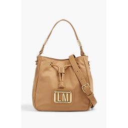 Faux leather-trimmed shell bucket bag