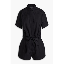 Embroidered pleated cotton playsuit