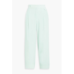 Saganne cropped pleated washed-silk culottes