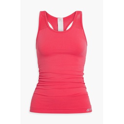 Mesh-trimmed ruched stretch tank