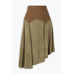 Obi asymmetric paneled leather and suede skirt