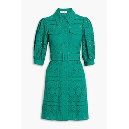 Britney belted broderie anglaise cotton mini shirt dress