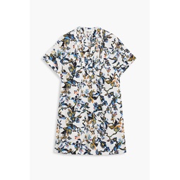Fiona pintucked floral-print cotton-poplin mini shirt dress