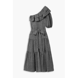 Arden one-shoulder tiered linen-blend gauze maxi dress