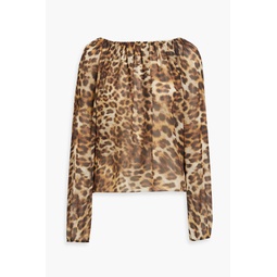Gathered leopard-print chiffon blouse