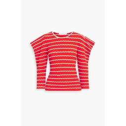 Ruffled striped pointelle-knit top