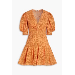 Kendal gathered broderie anglaise mini dress