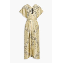 Aleo belted paisley-print silk-shantung midi dress